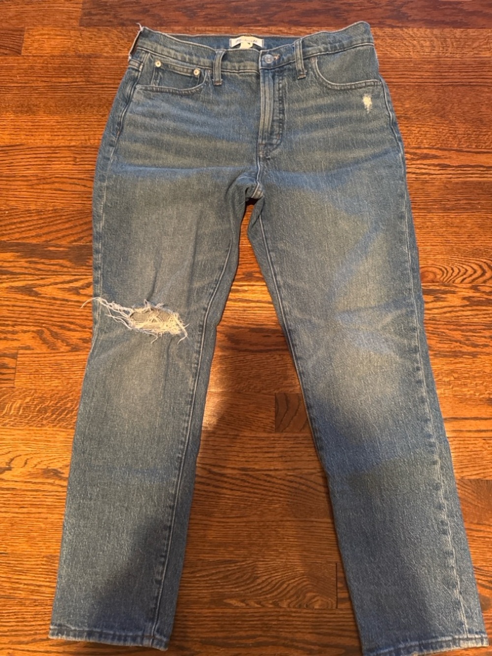Madewell medium blue denim jeans with logo patch